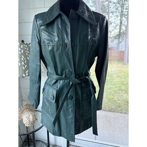 VTG The Tannery By Montgomery Ward Women’s Sz 13/14 Green Leather Field Jacket